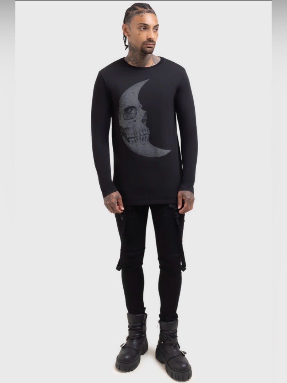 Killstar Lunar Crescent Skull Long Sleeve Goth Shirt Men’s Small NWT - Picture 7 of 12
